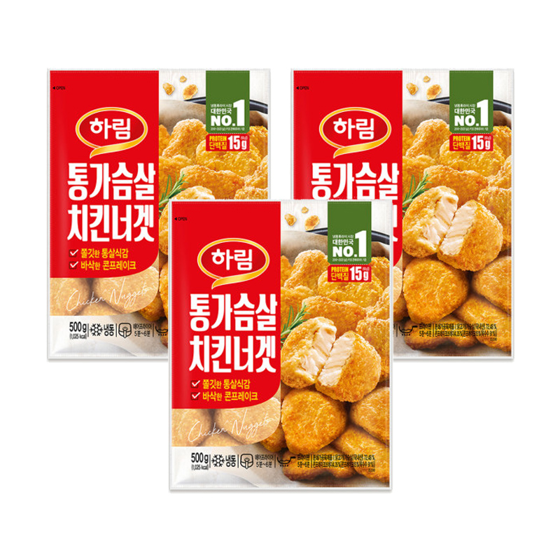 (공동구매) 하림 통가슴살 치킨너겟 500g x 3개